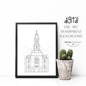 May include: Black and white line art print of a church building in a black frame. The print is on a white background and the text "digital line art transparent background DLM.Creative custom design" is visible in the upper right corner of the image.
