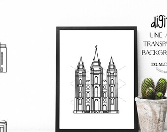 Salt Lake Temple Line Drawing LDS Temple Temple Clip Art Temple Embroidery Temple Coloring Page Temple Sealing Insert