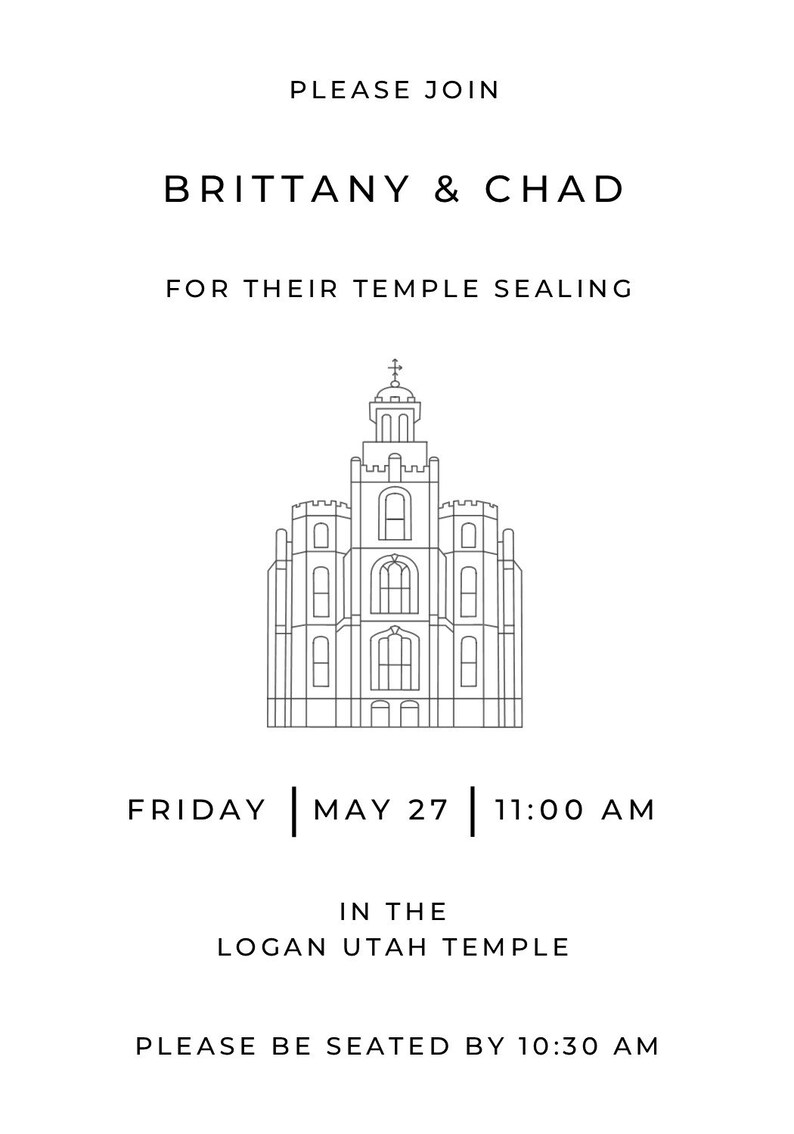 LDS Wedding Invitation Temple Sealing Insert Suite Simple Black White