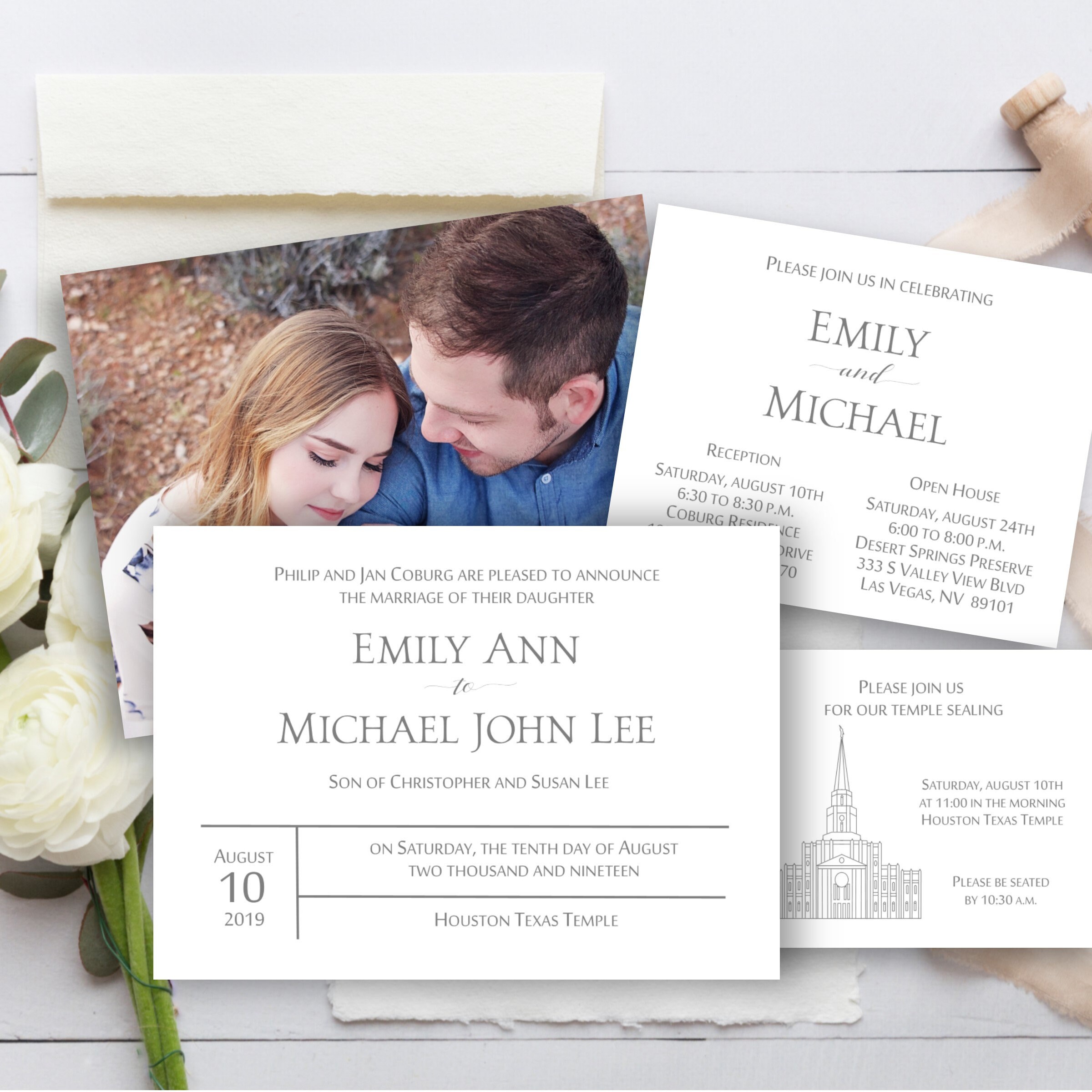 LDS Wedding Invitation Suite Temple Sealing Insert Simple Classic