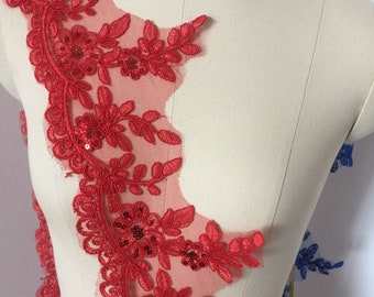 RED lace extra wide 16cm sequined lace trim bridal lace trim alencon lace trim, vintage scalloped lace wedding trim lace,Bridal veil lace