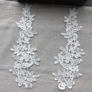 Water-soluble lace appliques Embroidered Lace Appliques white ivory Floral Venice Lace Mirror Pair length 26cm