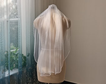 Single Layer Veil Short Bridal Veil White Or Ivory Tulle Handmade Beaded Edge Beautiful Wedding Veil Bride Headpiece