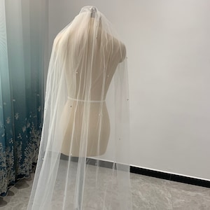 Cathedral Veil, White Or Ivory Wedding Veil, Scattered Pearl Wedding Veil, Part Crystals Veil, Bridal Wedding Veil, One Layer Veil