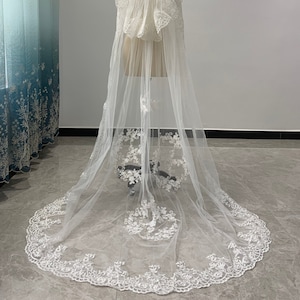 White Or Ivory Cathedral Bridal Veil Two-Layer Bridal Veil Lace Applique Wedding Veil With Comb Bridal Hair Accessory