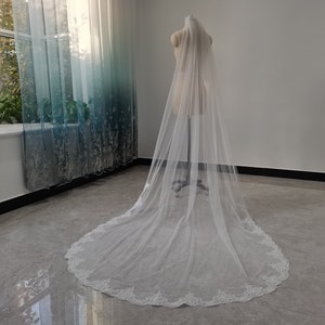 Elegant Lace Wedding Veil Cathedral Long Single Layer White/Ivory Tulle Romantic Bridal Veil & Comb Wedding Accessories