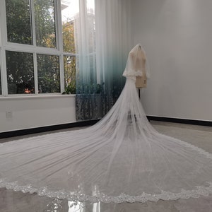 Two Tier Cathedral Length Lace Sequins Lace Edge Bridal Veil White Or Ivory Tulle Romantic Bridal Wedding Veil