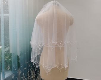 Unique Bridal Veil Handmade Beaded Edge Veil White Or Ivory Two Layer Tulle Womens Wedding Veil With Comb Wedding Accessories