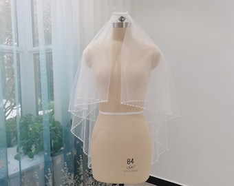 Hochzeit Schleier weiß oder Elfenbein zwei Schicht Tüll handgemachte Perlen Rand Trim Braut Schleier Braut Braut Braut Kleid Zubehör