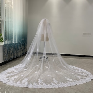 Two Layers Veil, White Cathedral Bridal Veil, Lace Wedding Veil, Ivory Wedding Veil, Tulle Bridal Veil, Blush Veil