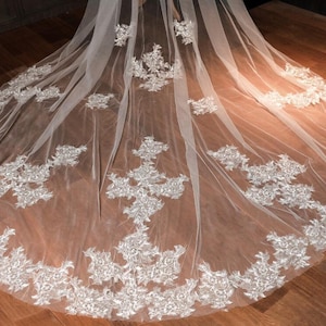 2t Cathedral Lace Veil two Tier Long wedding Blush veil vail Bridal Wedding veils Comb