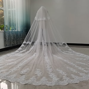 Two Tier Veils White Or Ivory Tulle Cathedral Wedding Veil Elegant Bridal Veil Lace Applique Decorative Veil Hair Accessories image 2