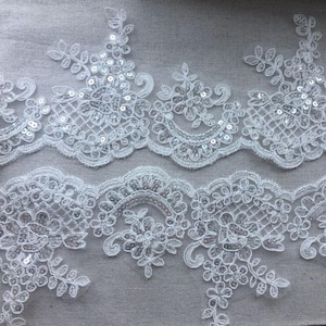 Pailletten-Spitzenbesatz, Alencon-Spitze, Pailletten-Spitzenbesatz, florale Spitzenbesatz für Hochzeitskleid, Hutspitze, Brautschleier