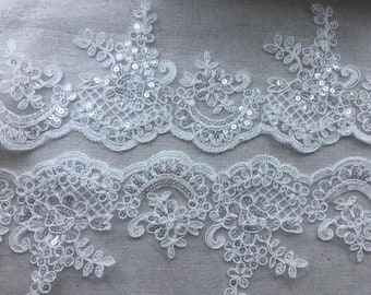 Sequined lace trim, sequined ALencon lace, sequined lace lace trim, floral lace trim for wedding dress, hat lace trim, bridal lace veil