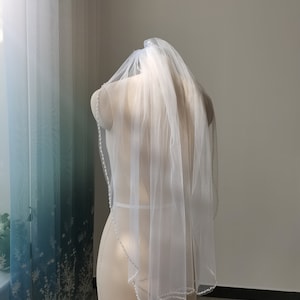 Single Layer Veil Short Bridal Veil White Or Ivory Tulle Handmade Beaded Edge Beautiful Wedding Veil Bride Headpiece