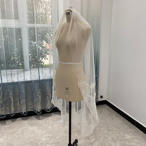 Waltz Wedding Veil Sequin Lace Veil One Layer White/Ivory Veil Lace Sequin Decoration Bridal Veil Wedding Veil With Comb