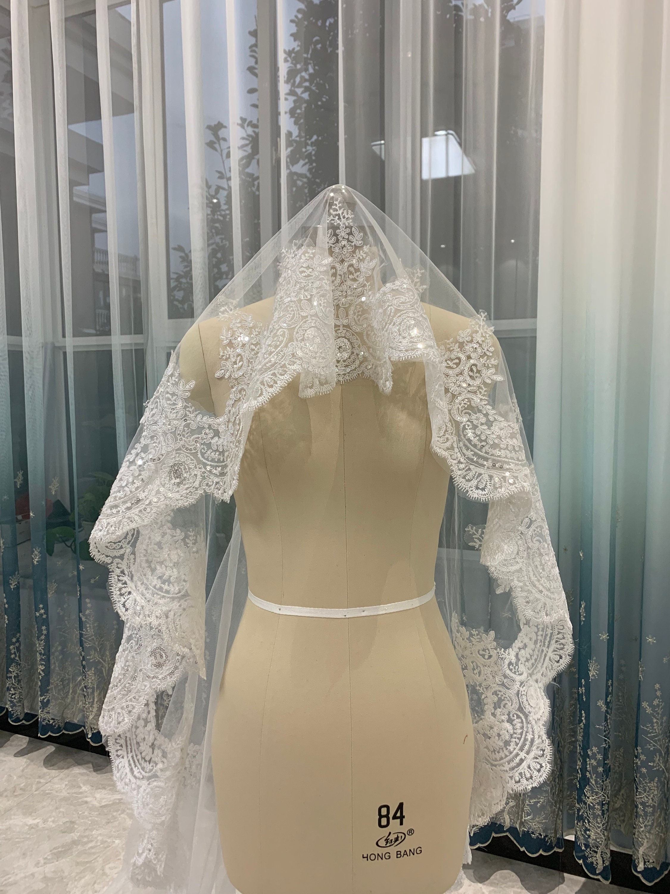 Davids Bridal One Tier Cathedral Veil White Bridal Veil Buy Online DB Studio Tulle Cathedral Veil With  main image 3