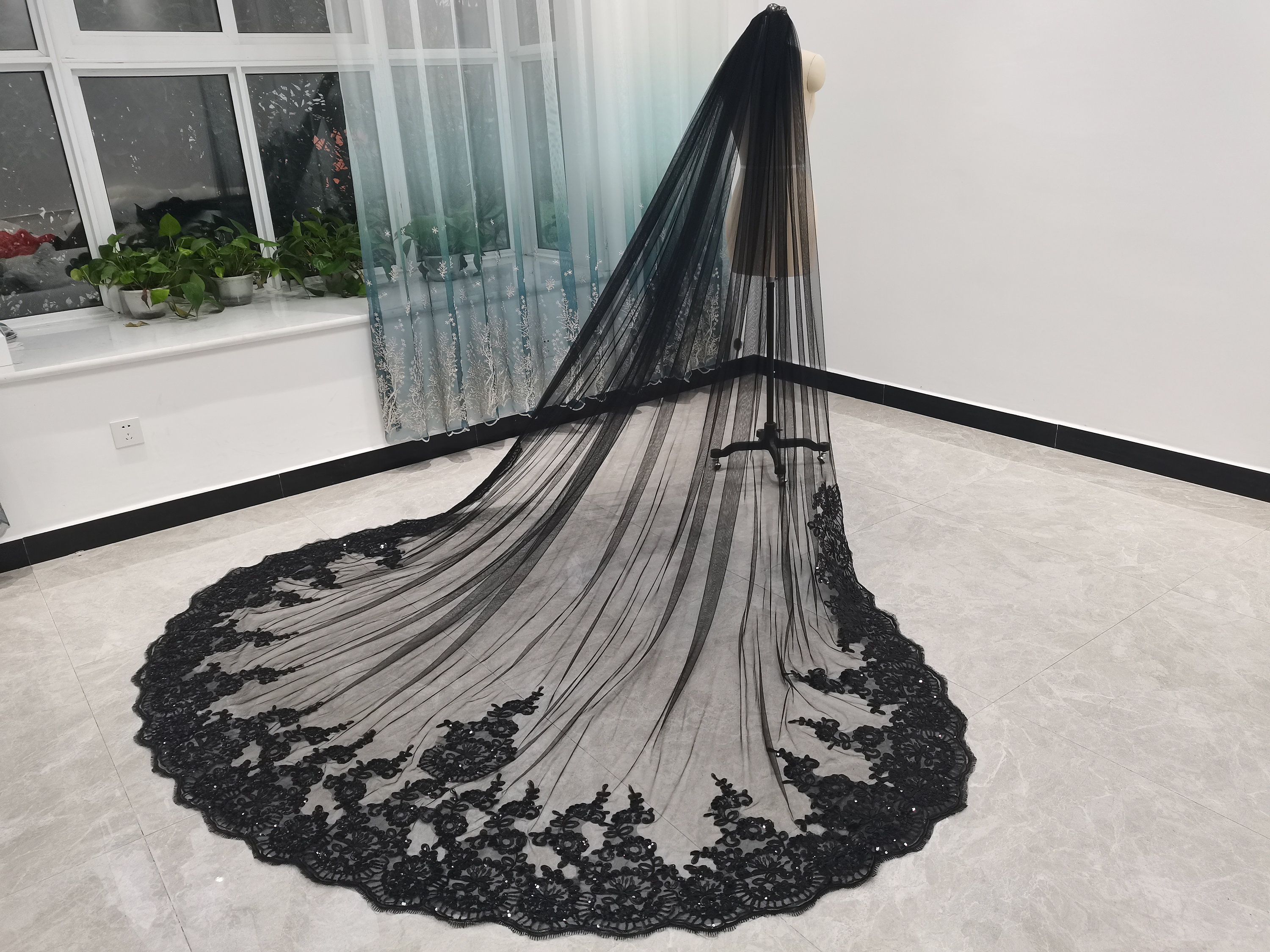 Gothic Brautschleier Aus Spitze - Schwarz, 1,3x1,4 M Für Halloween, Hochzeit, Kostümparty