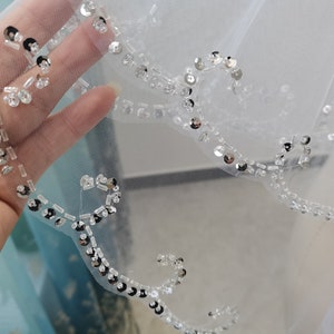 White/Ivory Bridal Veil Two Layer Tulle Handmade Wedding Veil Sequins And Beaded Short Wedding Bridal Veil Wedding Accessories