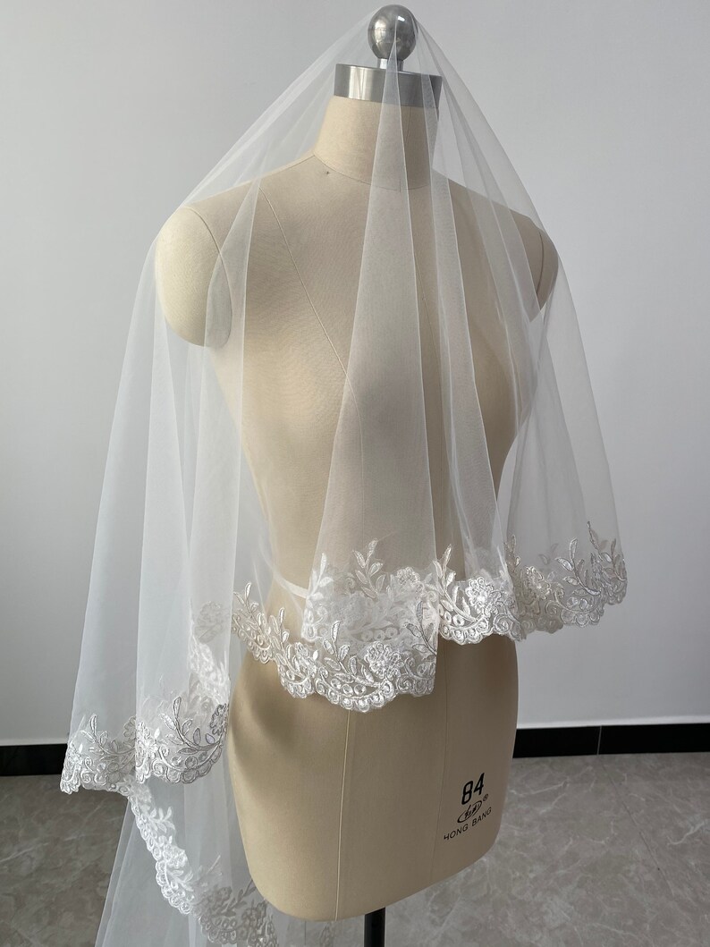 Lace Applique Veil Lace Cathedral Veil 118 inches Length Etsy
