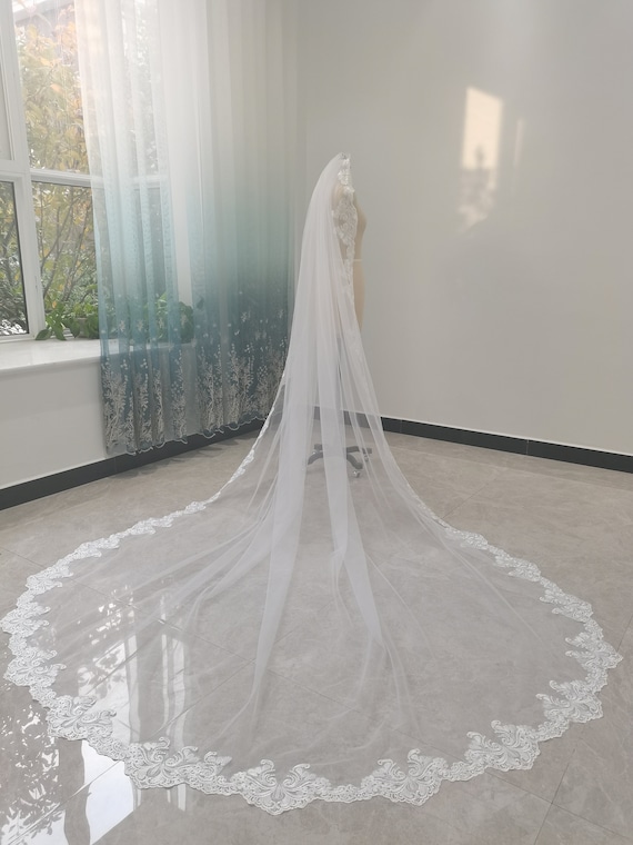 Weiße Kathedrale Tüll Spitze Rand Braut Schleier Ivory - Etsy Österreich