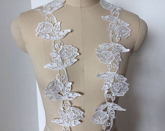 Venise Lace Trim, Vintage White Lace Fabric Trim ，tulip Trim, Wedding Bridal Costume Supplies
