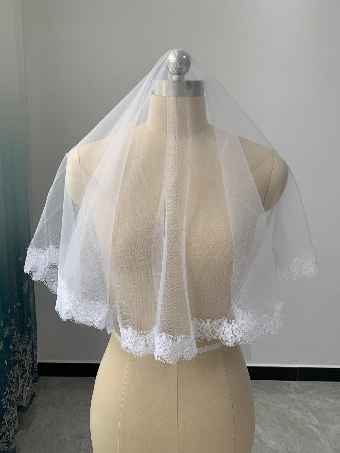 Lace Edge Bridal Veil White or Ivory One Layer Veil Wedding Veil Lace