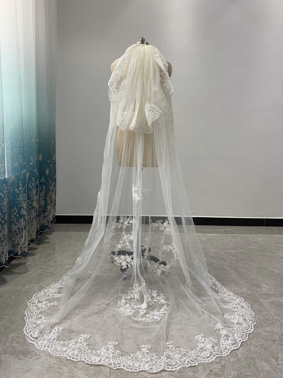 White or Ivory Cathedral Bridal Veil Twolayer Bridal Veil Etsy