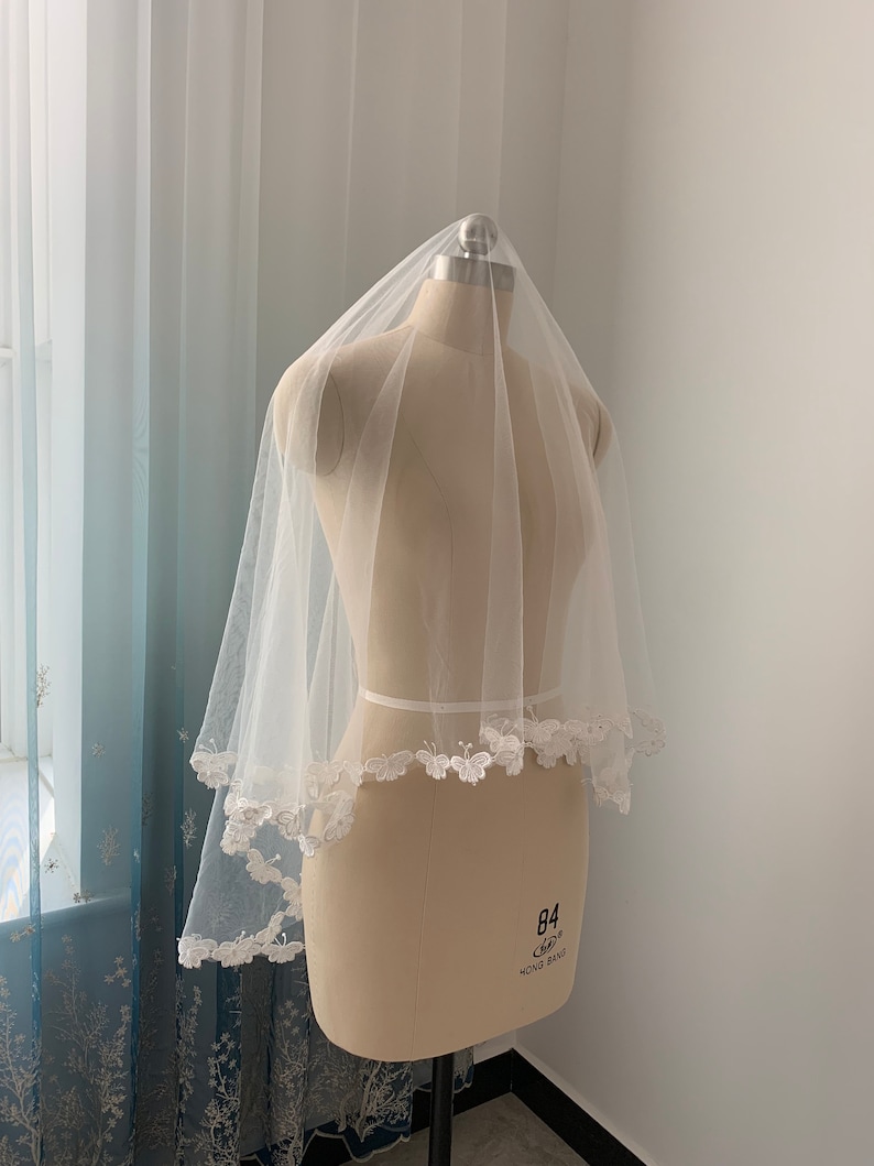 Butterfly Lace Veil White Or Ivory Wedding Veil One Layer Veil 59 inches Length Bridal Veil Without Comb