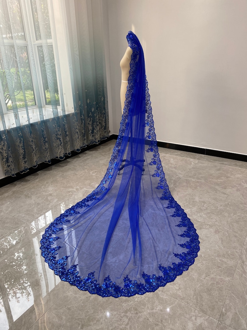 Gorgeous Blue Wedding Veil Cathedral Bridal Veil Blue Sequin | Etsy
