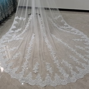 Two Tier Veils White Or Ivory Tulle Cathedral Wedding Veil Elegant Bridal Veil Lace Applique Decorative Veil Hair Accessories image 3