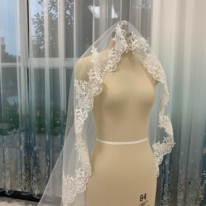 Wedding Lace Bridal Veil White Or Ivory One Layer Veil Tulle Wedding Veil Bridal Veil Lace Cathedral Wedding Veil