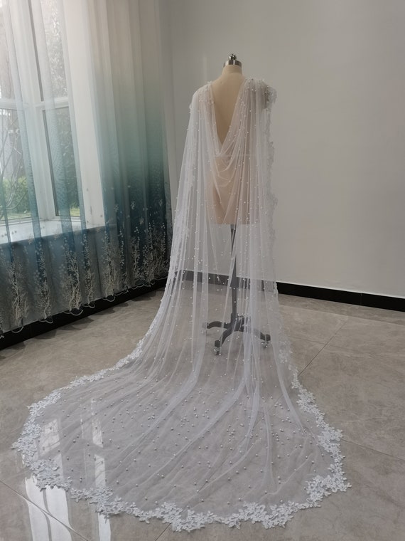 Lace Pearl Veil White or Ivory Veil Single Layer Cathedral  display picture 1