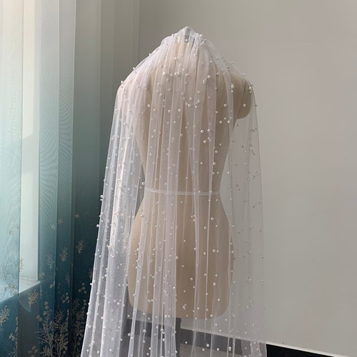 Scattered Pearl Wedding Veil One Layer White or Ivory Tulle | Etsy
