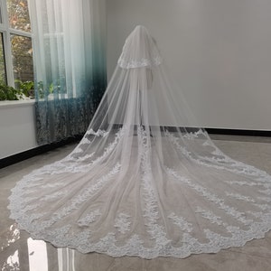 Two Tier Veils White Or Ivory Tulle Cathedral Wedding Veil Elegant Bridal Veil Lace Applique Decorative Veil Hair Accessories image 8