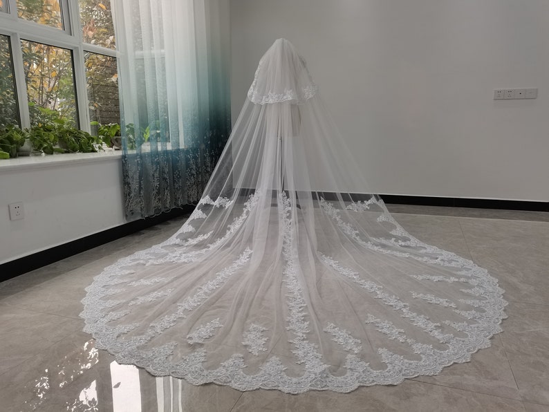 Two Tier Veils White or Ivory Tulle Cathedral Wedding Veil - Etsy