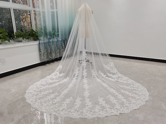 Lace Applique Wedding Veil Lace Edge Trim Bridal Veil One  display picture 3