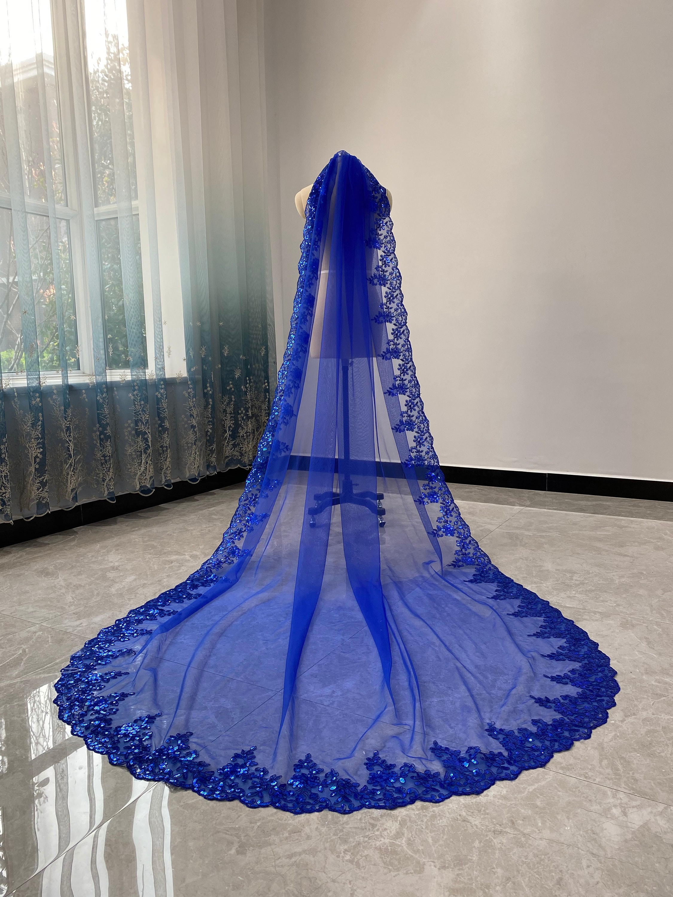 Blue and white on sale wedding veil