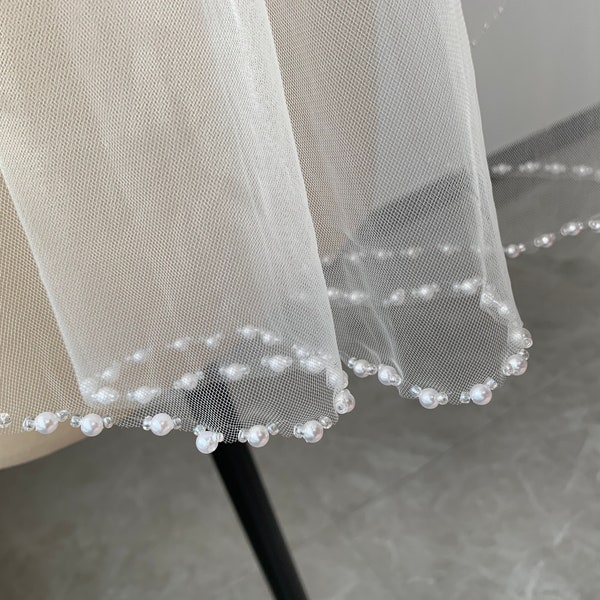 Wedding Veil One Layer Veil White Or Ivory Tulle Bridal Veil Handmade Veil Handmade Beaded Wedding Veil