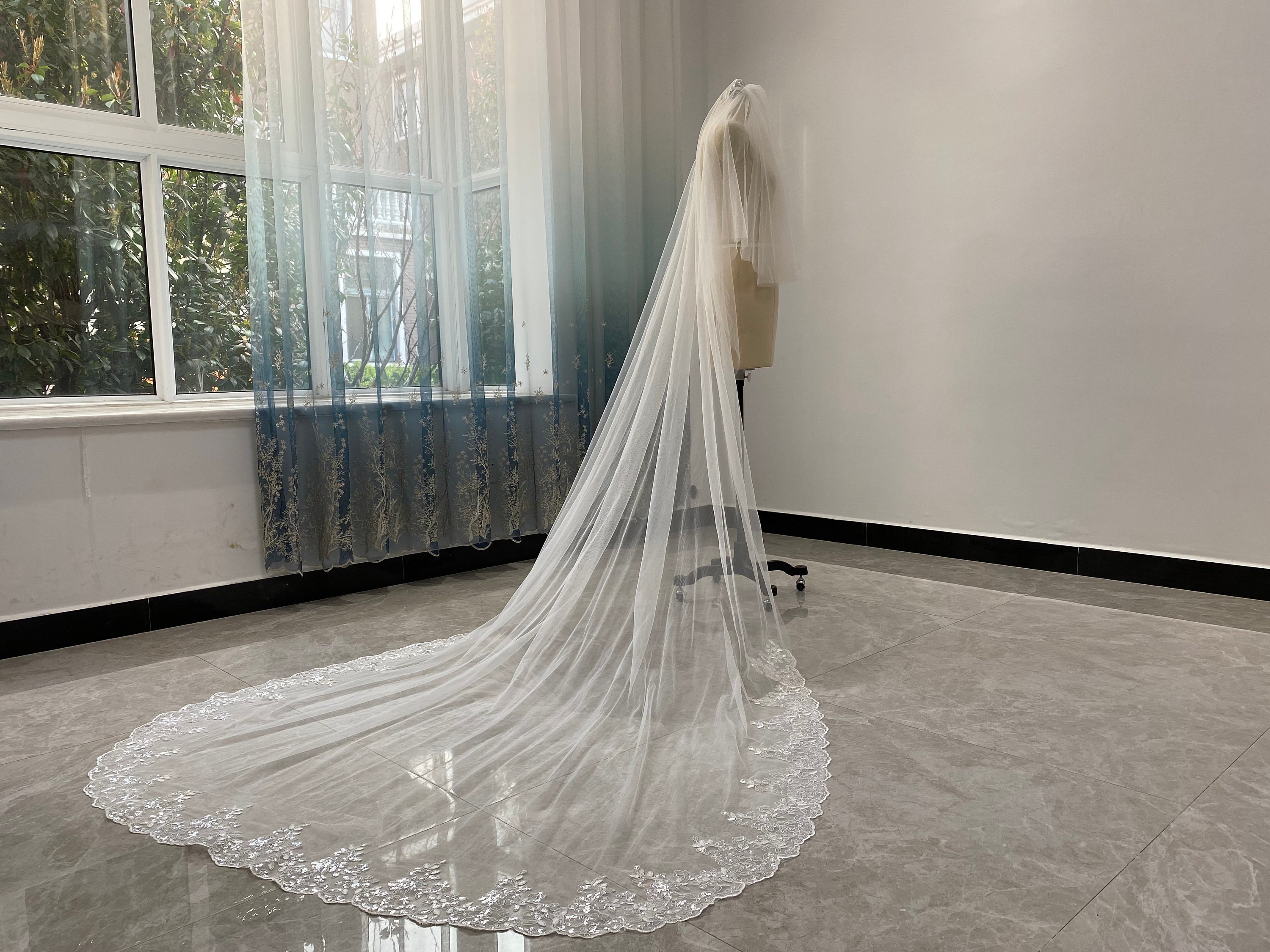 Blush Wedding Veil Simple Lace Bridal Veil White or Ivory Veil Etsy