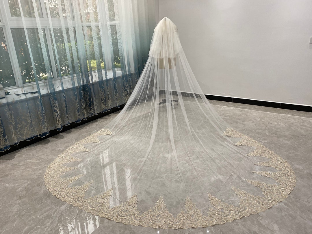 Bride Veil Vintage Lace Wedding Veil White or Ivory Tulle Veil Two