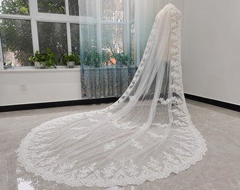 Cathedral Lace Wedding Veil One Layers Full Edge Lace Luxury Cathedral Wedding Veils White Ivory Bridal Veil Boho Wedding Veil