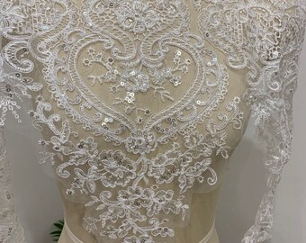 Extra wide 44cm sequinned bridal lace trim off white lace appliqué allencon Sequined lace trim wedding trim lace, Bridal dress lace