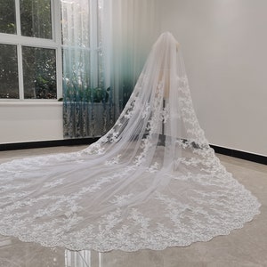 Romantic Wedding Lace Cathedral Veil White Or Ivory Cathedral Length One Layer Tulle Lace Edge Decoration Bridal Veil With Comb image 8