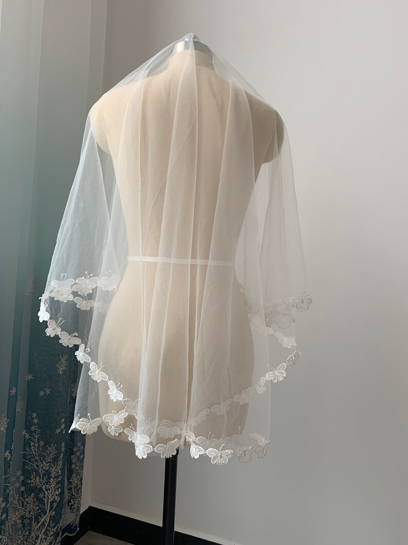 Butterfly Lace Veil White Or Ivory Wedding Veil One Layer Veil 59 inches Length Bridal Veil Without Comb