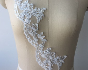 Exquisite Lace Applique Trim, white ivory EmbroideryWedding Applique ，Bridal Veil lace Applique for Wedding Gown, Bridal Dress Decor
