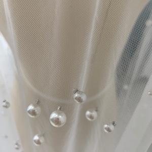 Scattered Pearl Wedding Veil One Layer White or Ivory Tulle Veil ...