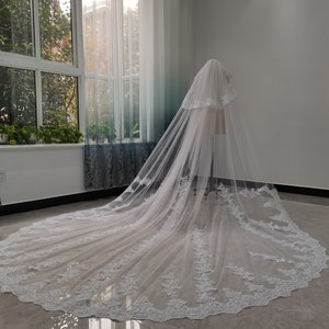 Two Tier Veils White Or Ivory Tulle Cathedral Wedding Veil Elegant Bridal Veil Lace Applique Decorative Veil Hair Accessories image 5