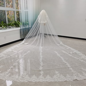 Kathedrale Länge Braut Brautschleier Spitze Rand Schleier Weiß Zwei-stufiger Brautschleier Elfenbein Regal Veil Hochzeit Zubehör