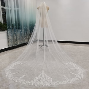 Shinning Bridal Veil One Layer Cathedral Wedding Veil White Or Ivory Bridal Veil Lace Sequin Wedding Veil